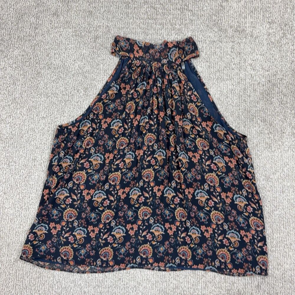 1 STATE Top Womens 2X Blue Floral Halter Tie Neck Boho Blouse Summer